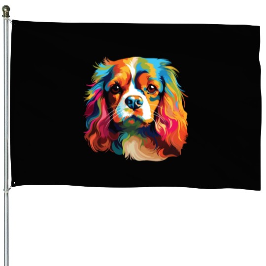 Watercolor Colorful Cavalier King Charles Spaniel House Flags