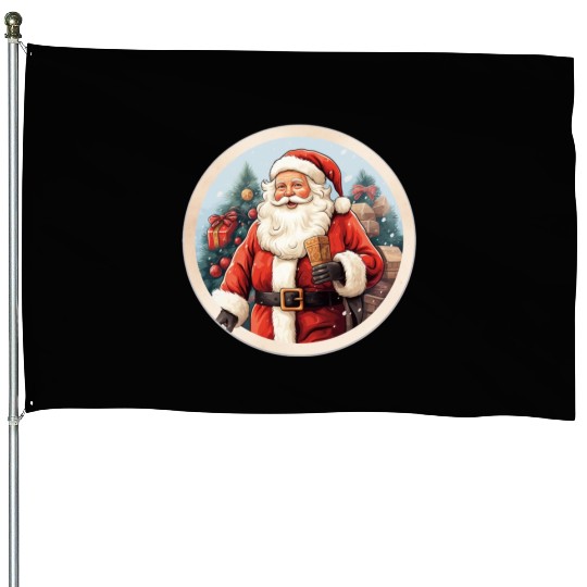 3D christmassticker circle Santa Claus House Flags