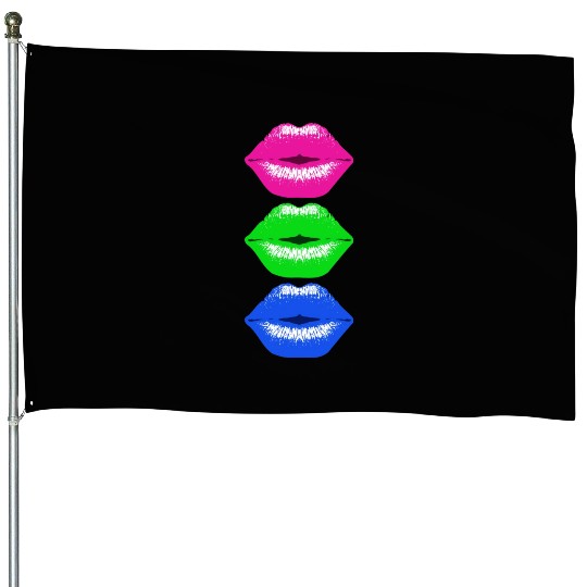 3 Kissing Lips Neon Colors House Flags