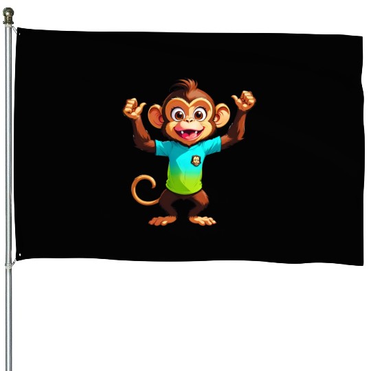 A Cartoonish Monkey in a Playful Pose House Flags