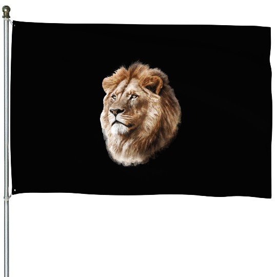 Majestic Lion Watercolor Painting Portrait House Flags