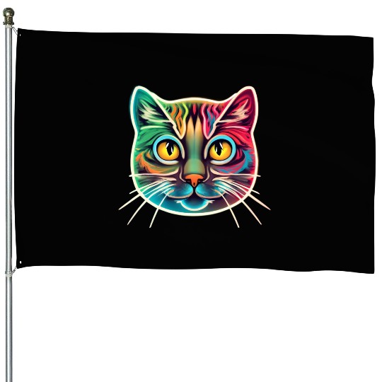 cat face neon design House Flags