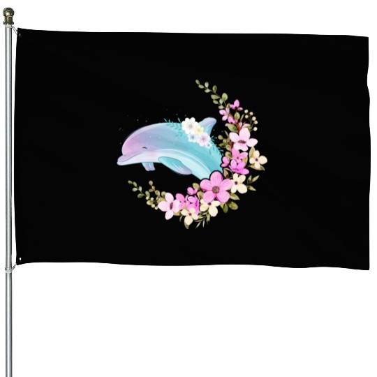 Dolphin Flower Floral House Flags