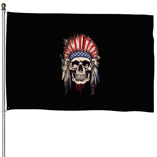 Skull Indian Chief Native American USA House Flags