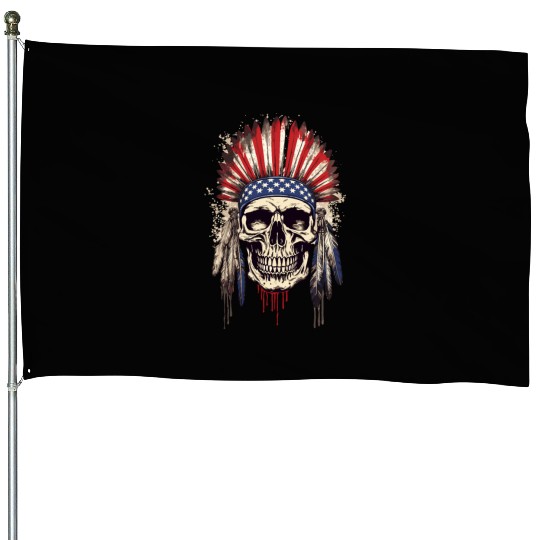 Skull Indian Chief Native American USA House Flags