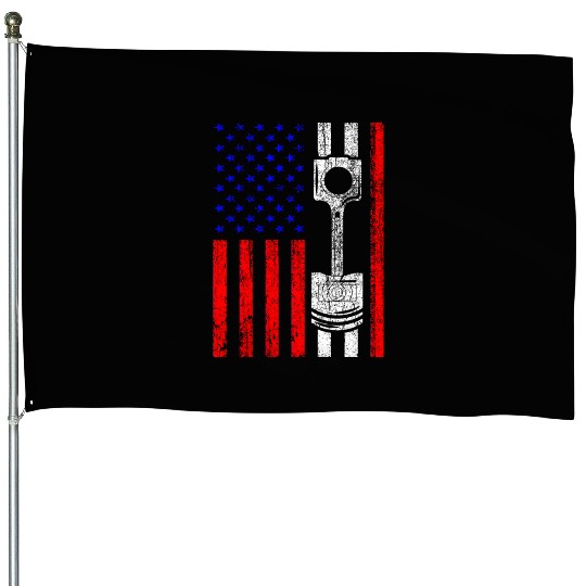 American Flag Piston Muscle Car Patriotic Vintage House Flags