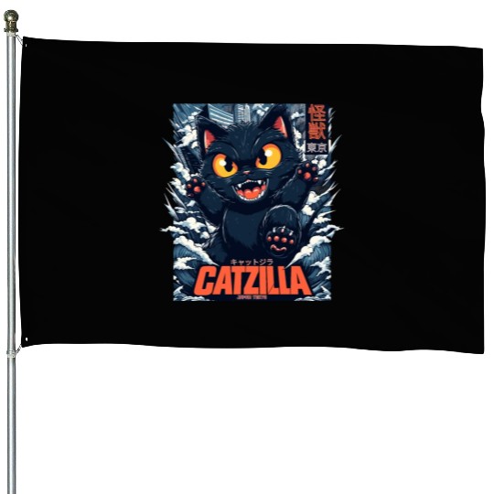 Kaiju Catzilla in Japan Tokyo House Flags