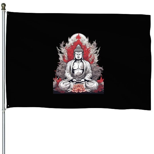 Buddha Statue House Flags