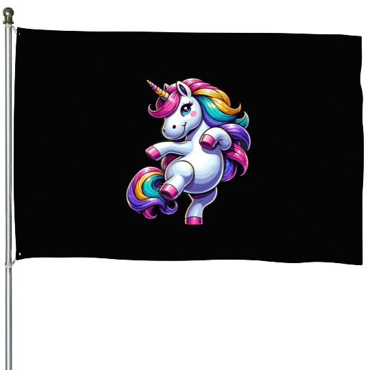 Unicorn Chubby Kawaii Colorful Dancing Unicorn House Flags