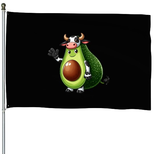 Avocado cow House Flags