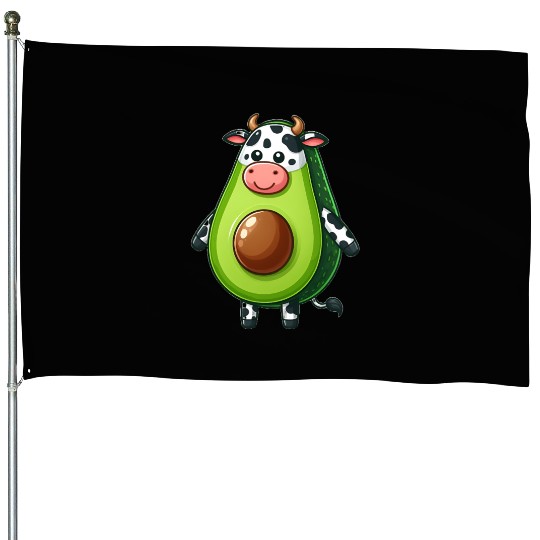 Avocado cow House Flags