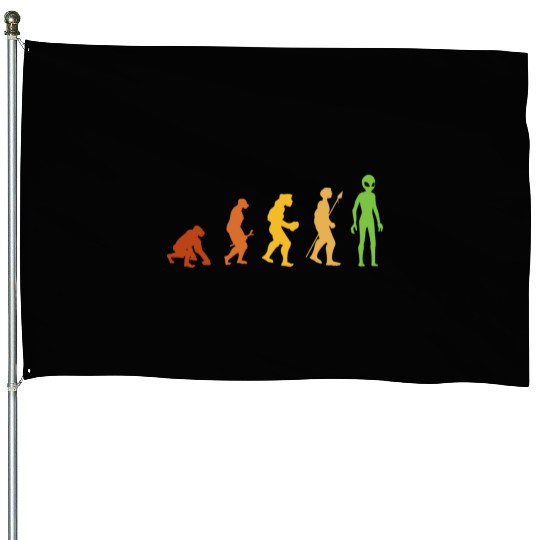 Alien Funny Human Evolution Growth Theory Retro House Flags