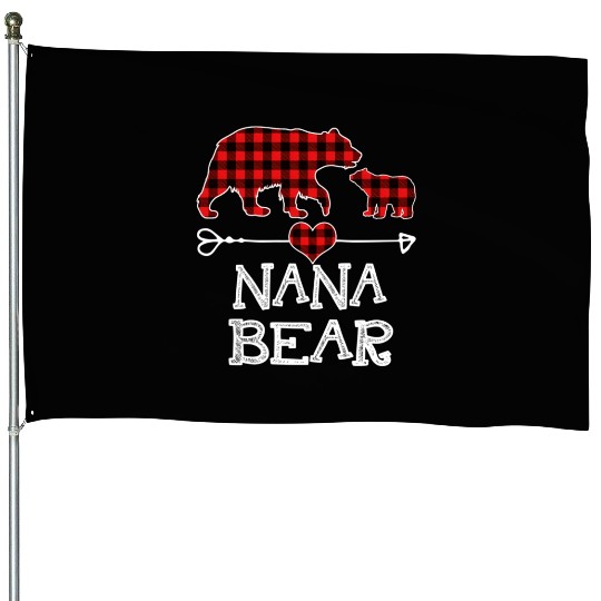 Nana Bear Pajama Red Plaid Buffalo Family House Flags