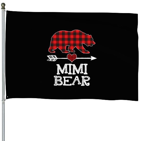 Mimi Bear Pajama Red Plaid Buffalo Family House Flags
