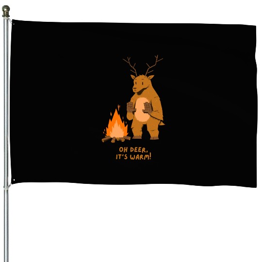 Deer camp fire hiking funny animal puns joke lover House Flags