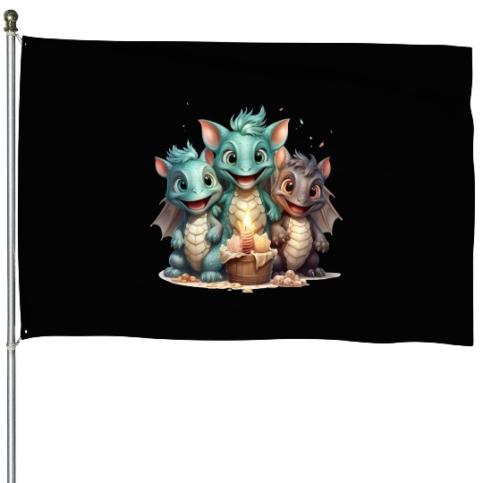 Adorable dragon friends each with its uniq House Flags