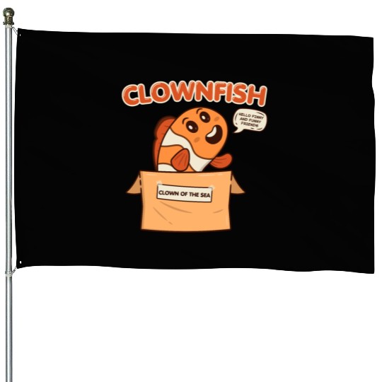 Clownfish Clown Of Sea Funny Fish Cute Coral Reef House Flags
