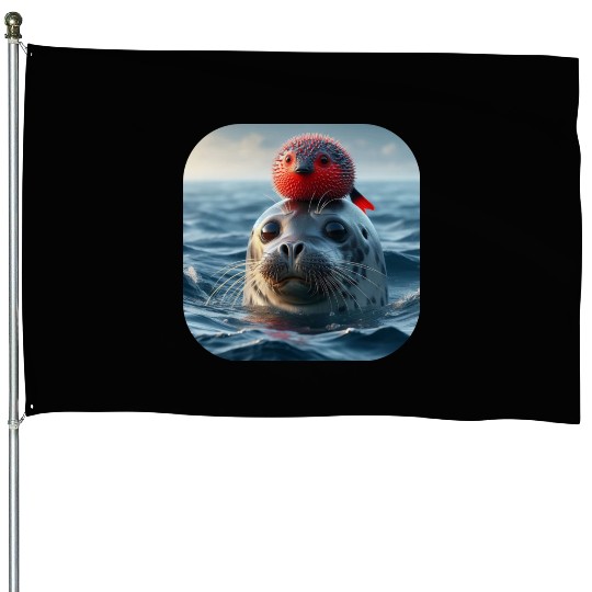 Seal and pufferfish friends from the ocean House Flags