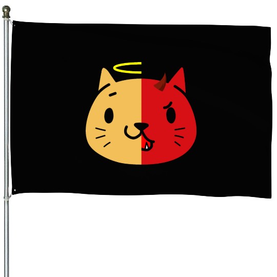 Two Face Cat Angel And Devil House Flags