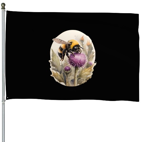 Bumblebee on thistle watercolor House Flags