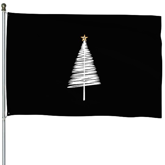 White Christmas Tree Brushstroke with Golden Star House Flags