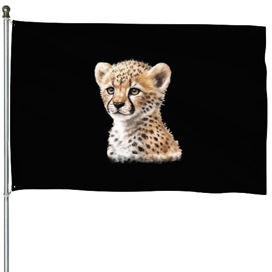 Baby Cheetah Aesthetic Watercolor Painting House Flags