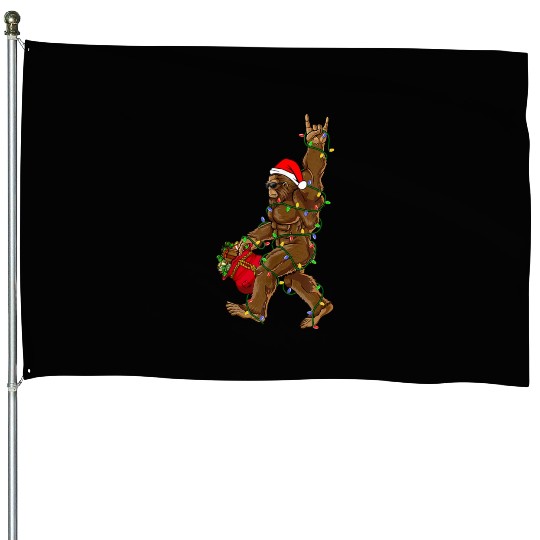 Funny bigfoot Christmas tree House Flags