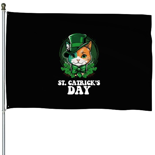 St Catricks Day Cat Lovers St Patrick's Day House Flags