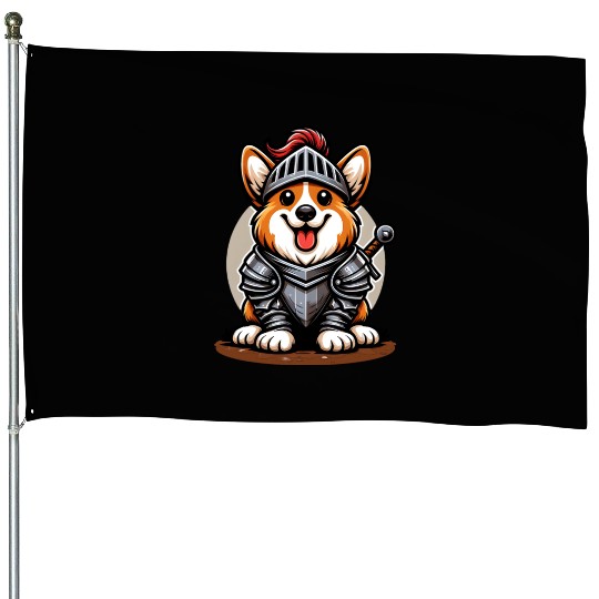 Corgi in knight armor House Flags
