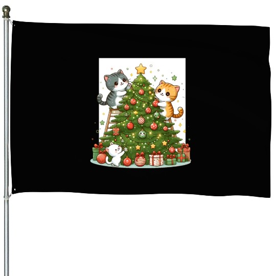 Kittens decorate a Christmas tree House Flags