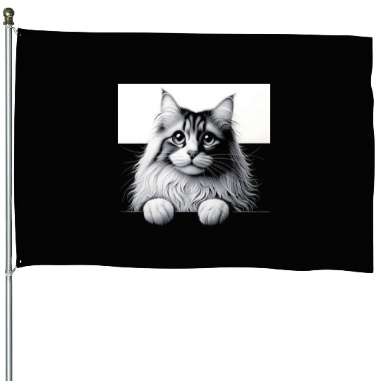 More Treats persian 1- Cute realistic cat drawing House Flags