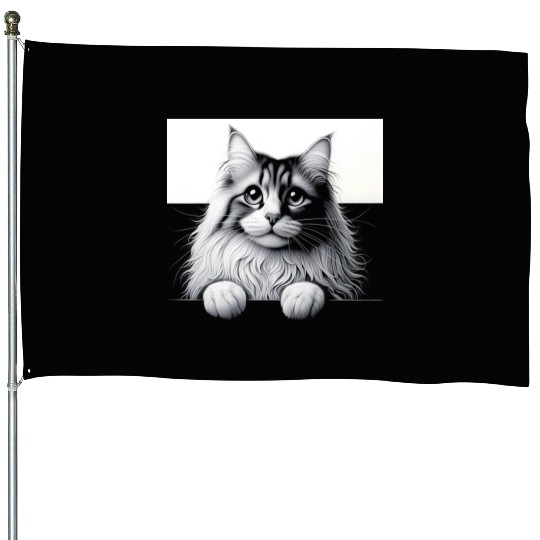 More Treats persian 1- Cute realistic cat drawing House Flags
