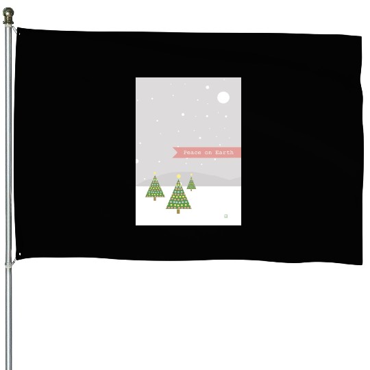 Peace On Earth Christmas Trees Falling Snow Winter House Flags