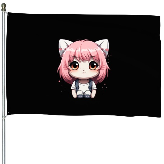 kawaii cat face with cat head House Flags