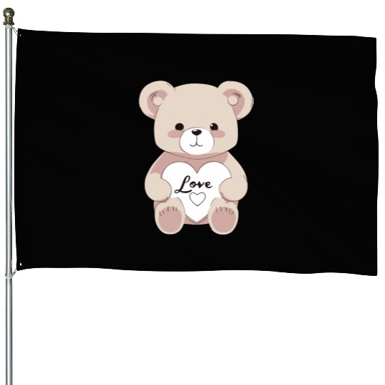 Valentine Teddy Bear House Flags