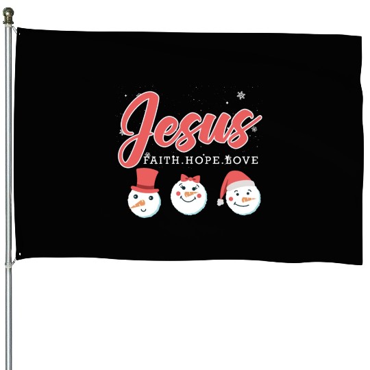 Jesus Snowmen Funny Christmas Time Snow House Flags