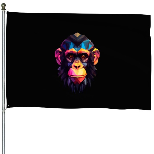 Geometric Style Chimpanzee House Flags