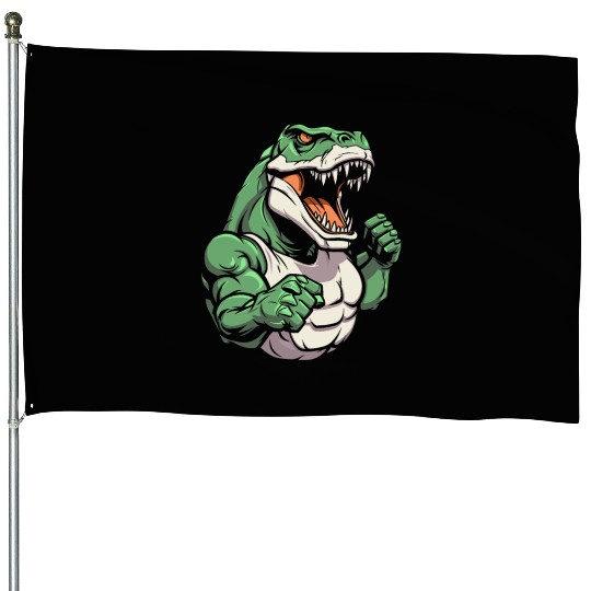 Workout Gym T Rex House Flags