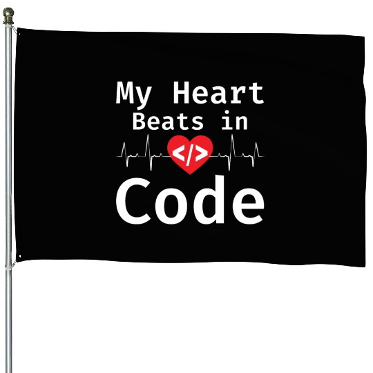 My Heart Beats In Code Programmer Humor Programmin House Flags