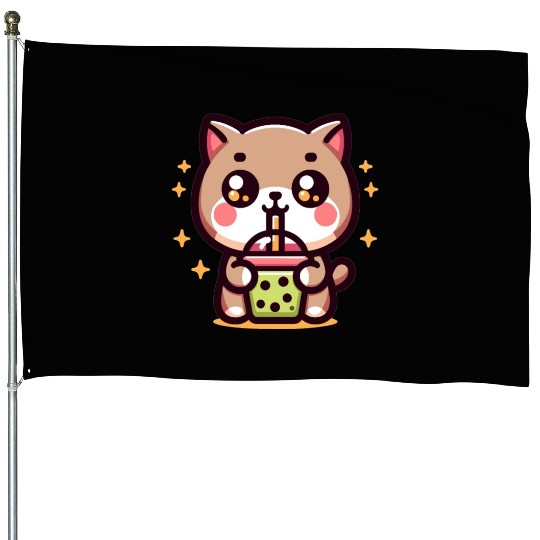 Cat Bubble Tea Boba Kawaii House Flags