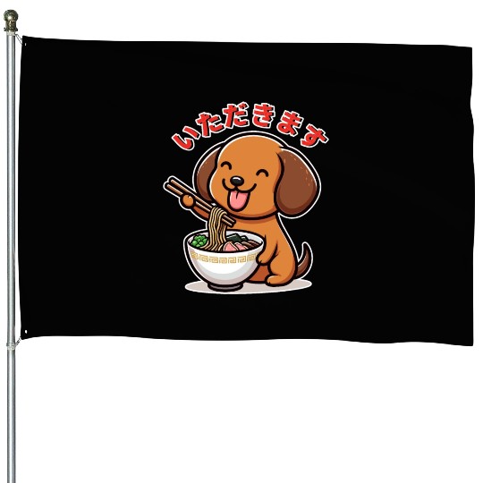 Dachshund Eat Ramen Itadakimasu House Flags