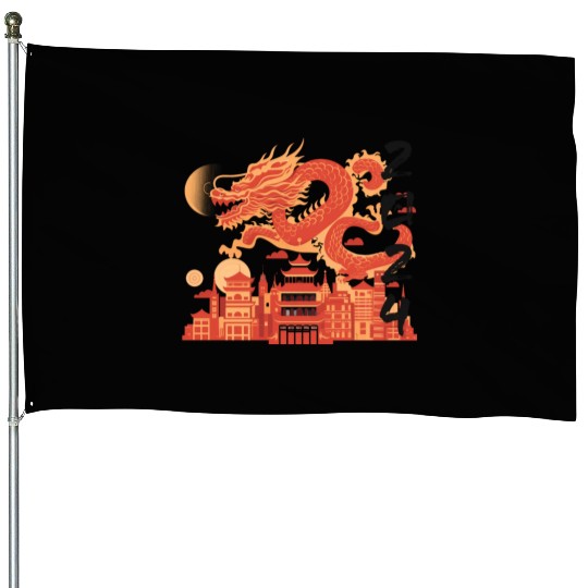 Year Of The Dragon House Flags | chinese lanterns