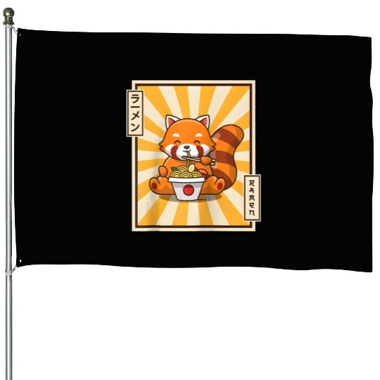 Red Panda Eating Japanese Ra Kawaii Red Panda Base House Flags