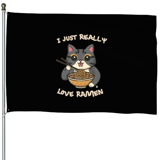 I just really love ramen cat House Flags