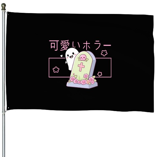Kawaii Ghost Tombstone Cute Grave Japanese Pastel House Flags