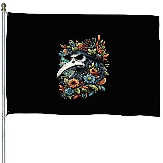 Spooky Halloween Horror Plague Doctor Black Death House Flags