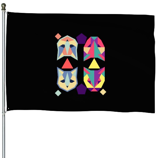 Geometric Cats Bat Retro abstract House Flags