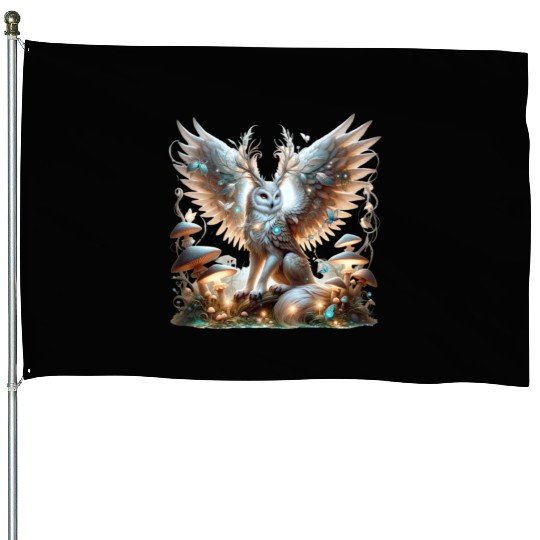 Mystic Owl of the Enchanted Forest House Flags