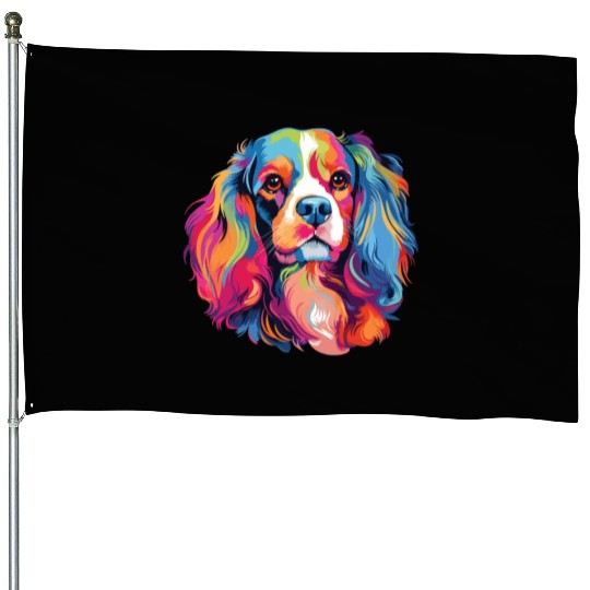 Watercolor Colorful Cavalier King Charles Spaniel House Flags