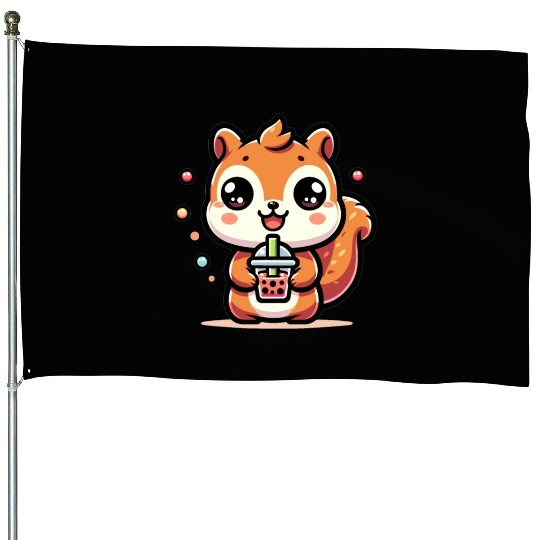 Kawaii Squirrel Bubble Tea Cute Animal Squirrel House Flags